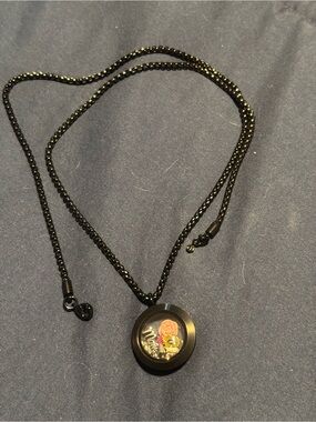 Origami Owl Black Floating Locket Necklace with Pink and Gold Charms